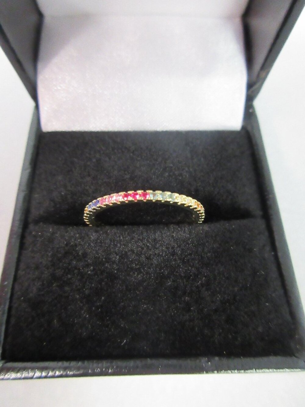 14K Gold Plated Rainbow CZ Eternity Band Ring